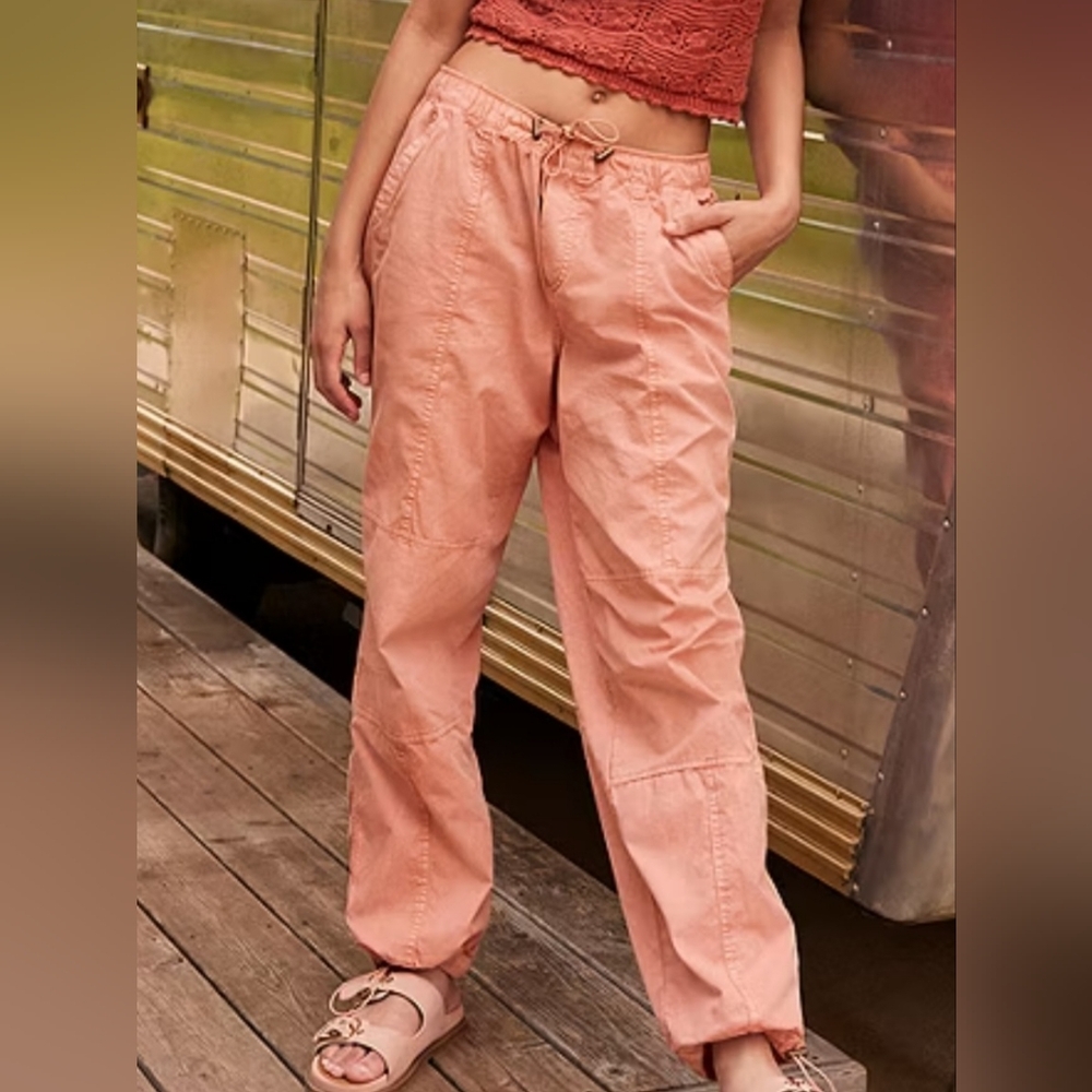 Women's Arizona Jean Co Low-Rise Utility Baggy Parachute Pants Size L Rust